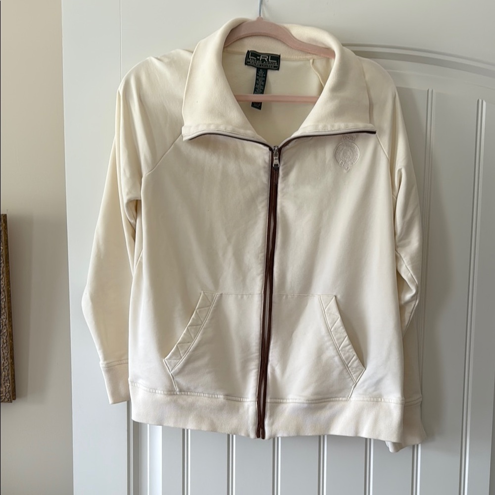 Vintage Ralph Lauren Cream Vintage Active Jacket with Zip-Front Closure